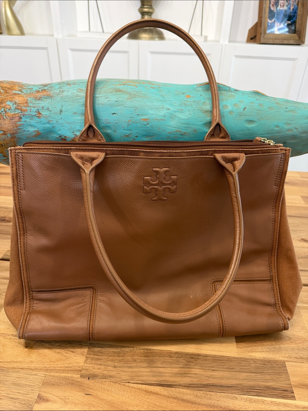 Tory Burch Cognac Leather Tote with Top Handles